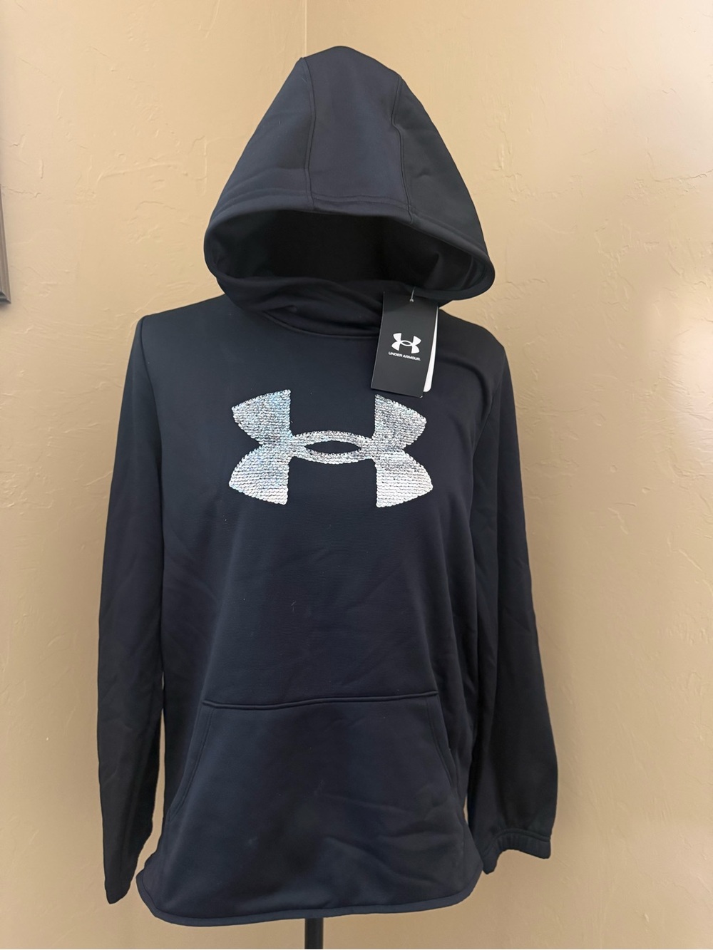 Under Armour Girls Black Hoodie with Silver Sequin Logo